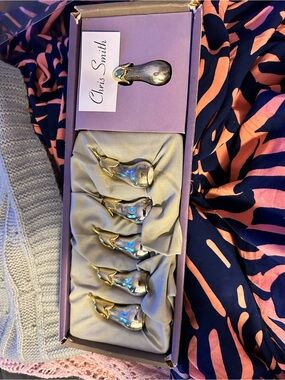 Josie de vivre Gold Tone eggplant place cards- Set of 6